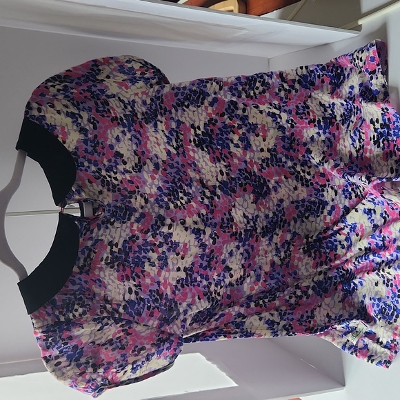 UNICA hiya Pink, purple, white, black pattern blouse cap sleeve Small - Picture 8 of 15